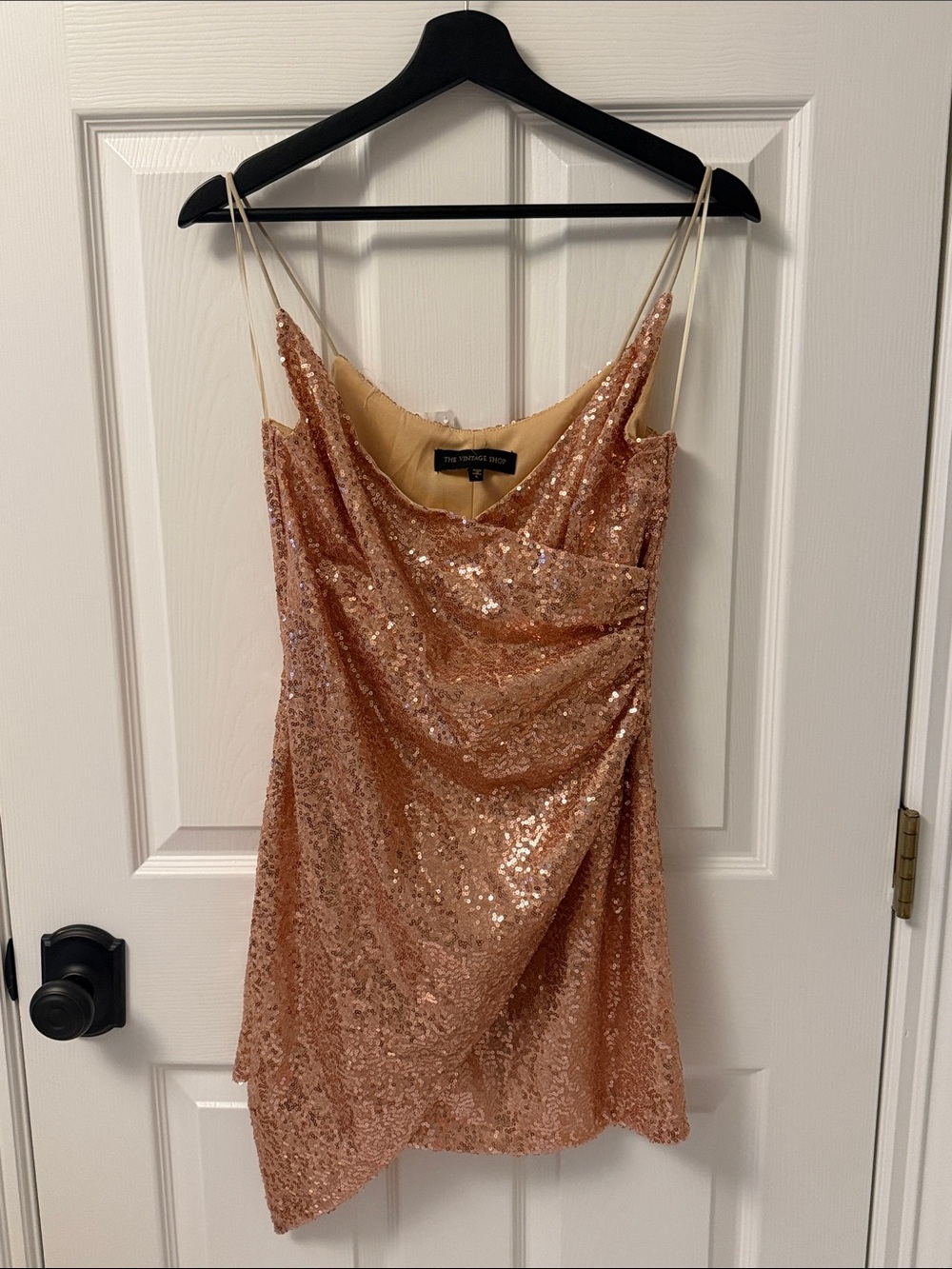 Rose Gold Sparkly Homecoming Mini Dress